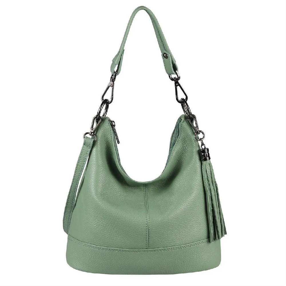 OBC Made in Italy Damen Leder Tasche Umhängetasche Shopper Schultertasche Handtasche Crossbody Hobo Bag Crossover Ledertasche Damentasche Fransen Online Outlet