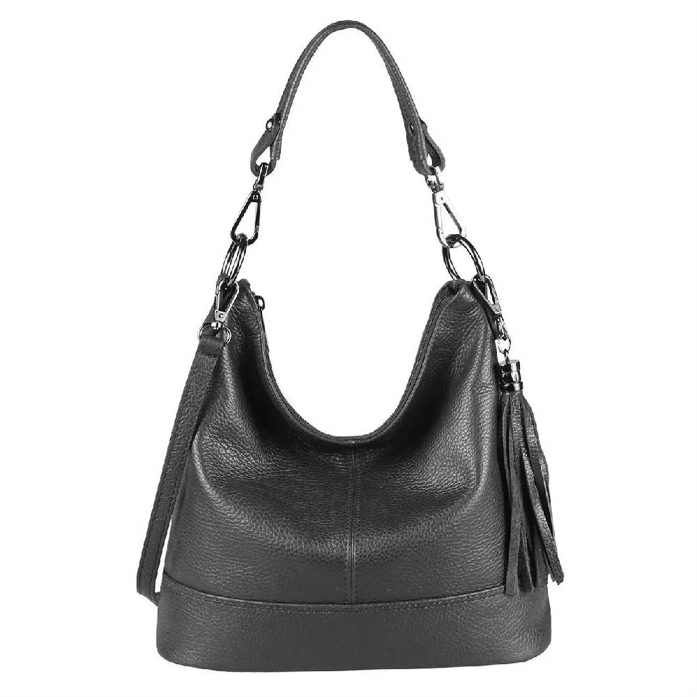 OBC Made in Italy Damen Leder Tasche Umhängetasche Shopper Schultertasche Handtasche Crossbody Hobo Bag Crossover Ledertasche Damentasche Fransen Online Outlet