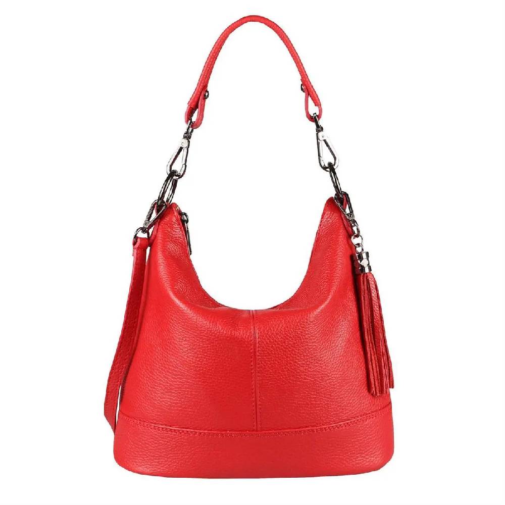 OBC Made in Italy Damen Leder Tasche Umhängetasche Shopper Schultertasche Handtasche Crossbody Hobo Bag Crossover Ledertasche Damentasche Fransen Online Outlet