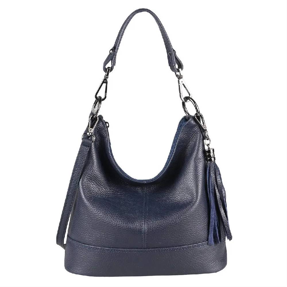 OBC Made in Italy Damen Leder Tasche Umhängetasche Shopper Schultertasche Handtasche Crossbody Hobo Bag Crossover Ledertasche Damentasche Fransen Online Outlet