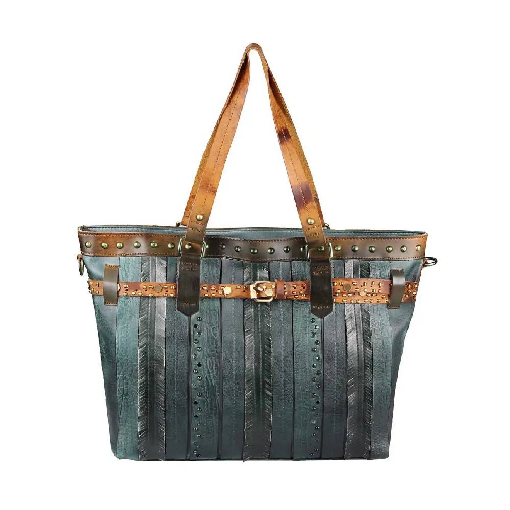 DAMEN TASCHE DIN-A4 Shopper Tote Bag Henkeltasche Handtasche Leder Optik Umhängetasche Schultertasche Beuteltasche Nietentasche Neuheiten