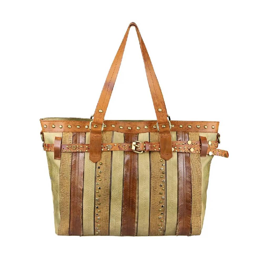 DAMEN TASCHE DIN-A4 Shopper Tote Bag Henkeltasche Handtasche Leder Optik Umhängetasche Schultertasche Beuteltasche Nietentasche Neuheiten