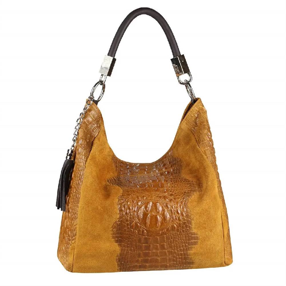 OBC Made in Italy DAMEN LEDER TASCHE KROKO-Prägung Shopper Tote Bag Wildleder Schultertasche Handtasche Business DIN-A4 Saisonale Angebote