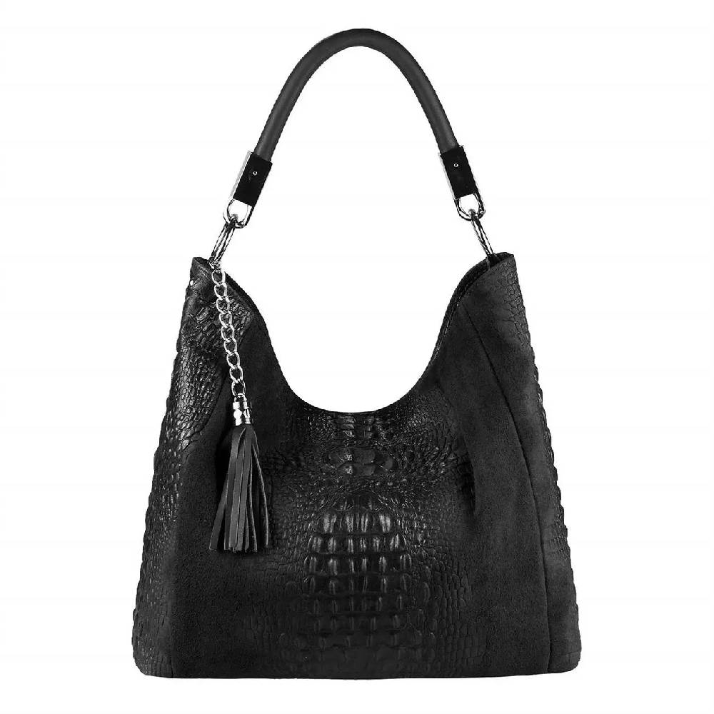 OBC Made in Italy DAMEN LEDER TASCHE KROKO-Prägung Shopper Tote Bag Wildleder Schultertasche Handtasche Business DIN-A4 Saisonale Angebote