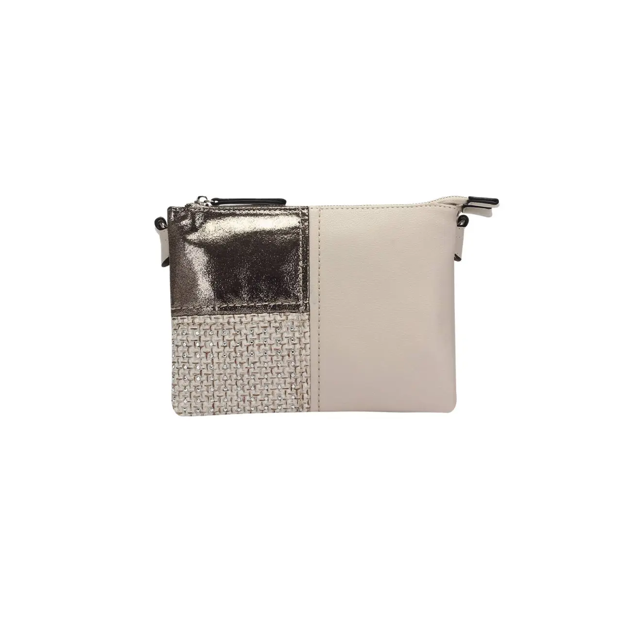 DAMEN 2xFach ABEND TASCHE CLUTCH POCHETTE Unterarmtasche Handtasche Schultertasche Umhängetasche Leder Optik Silbern Super Sparpreis
