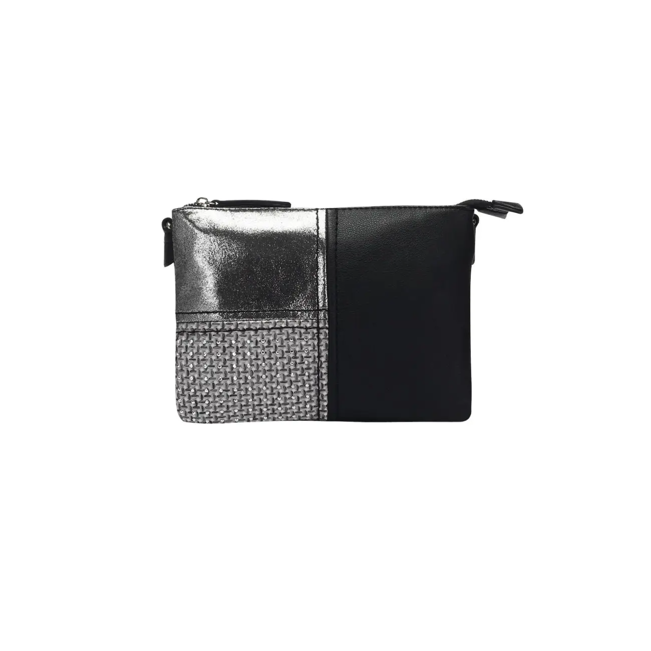 DAMEN 2xFach ABEND TASCHE CLUTCH POCHETTE Unterarmtasche Handtasche Schultertasche Umhängetasche Leder Optik Silbern Super Sparpreis