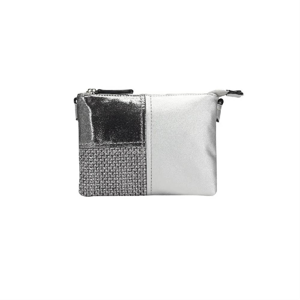 DAMEN 2xFach ABEND TASCHE CLUTCH POCHETTE Unterarmtasche Handtasche Schultertasche Umhängetasche Leder Optik Silbern Super Sparpreis