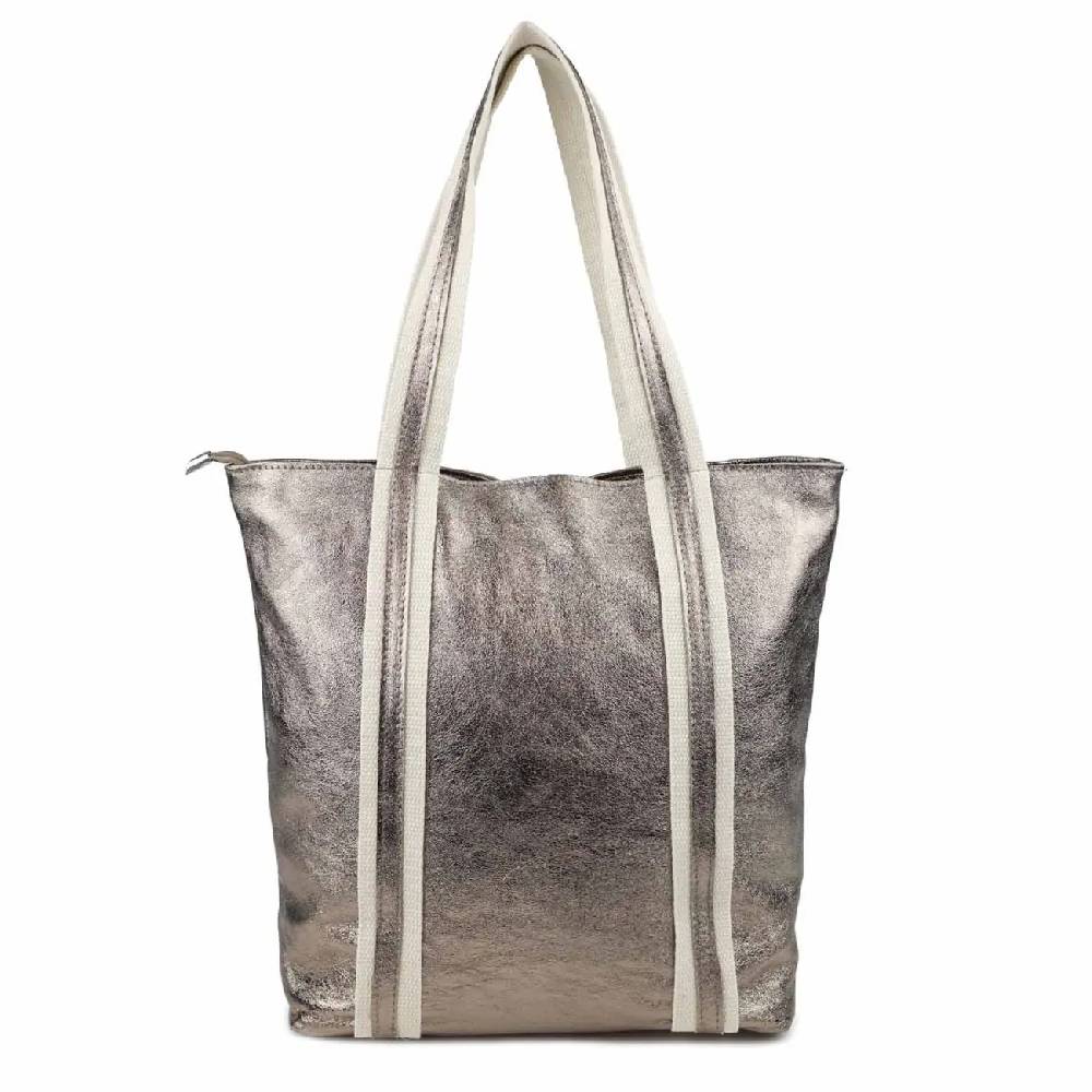 OBC Made in Italy DAMEN METALLIC ECHT LEDER HAND-TASCHE Shopper Schultertasche Tote Bag Umhängetasche Ledertasche Din-A4 Handtasche Beuteltasche Nur für heute