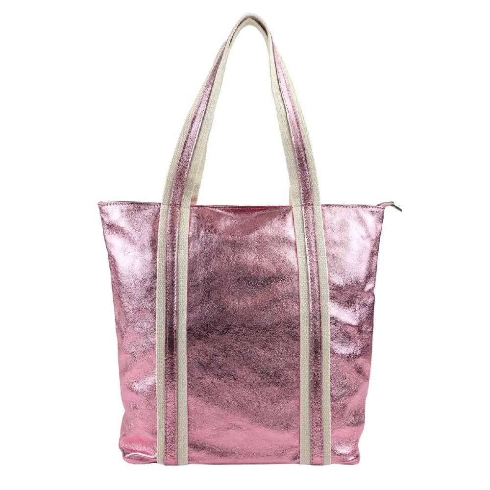 OBC Made in Italy DAMEN METALLIC ECHT LEDER HAND-TASCHE Shopper Schultertasche Tote Bag Umhängetasche Ledertasche Din-A4 Handtasche Beuteltasche Nur für heute