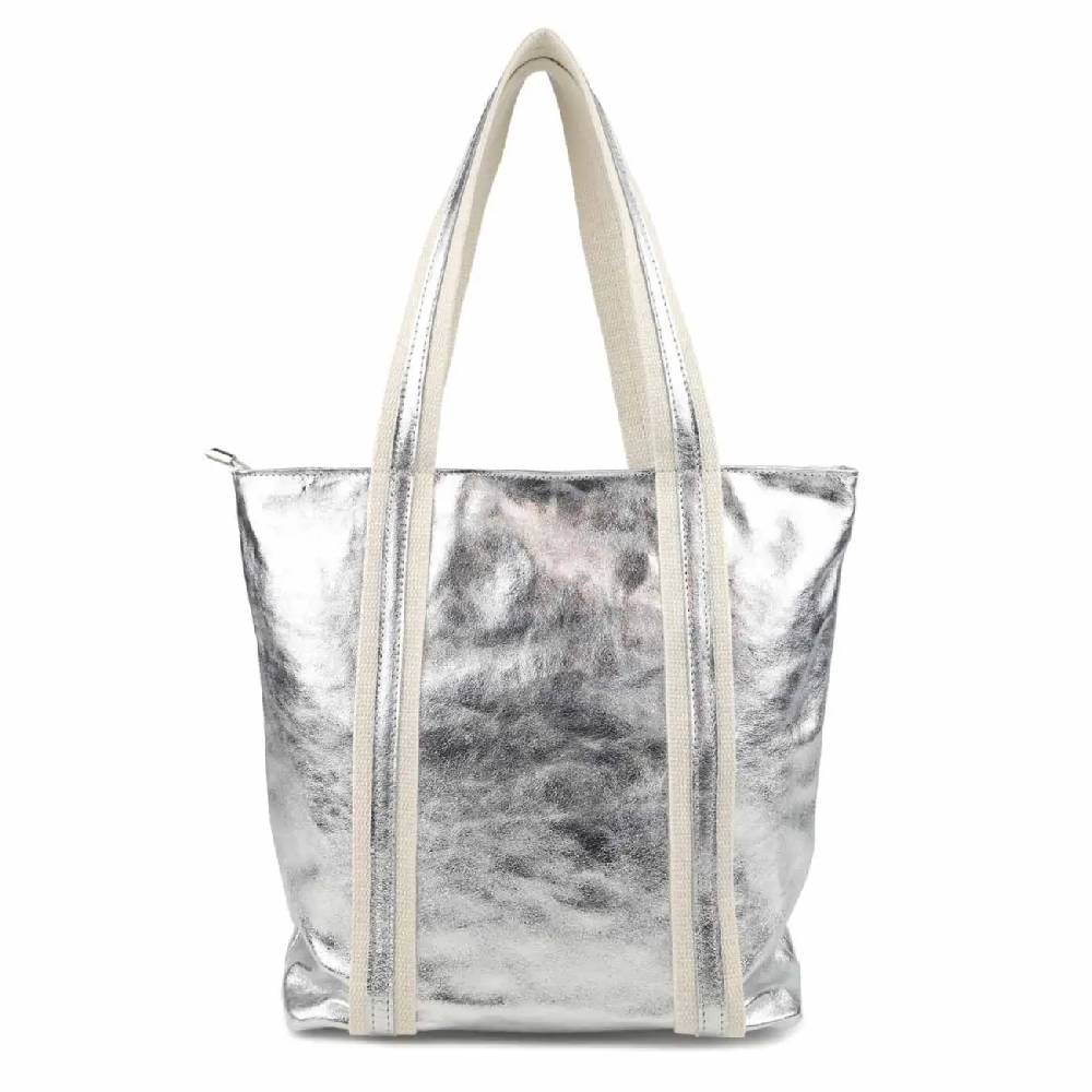 OBC Made in Italy DAMEN METALLIC ECHT LEDER HAND-TASCHE Shopper Schultertasche Tote Bag Umhängetasche Ledertasche Din-A4 Handtasche Beuteltasche Nur für heute
