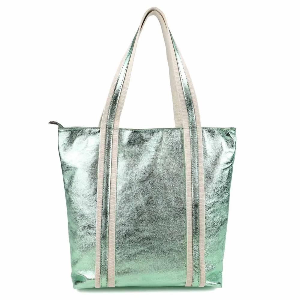 OBC Made in Italy DAMEN METALLIC ECHT LEDER HAND-TASCHE Shopper Schultertasche Tote Bag Umhängetasche Ledertasche Din-A4 Handtasche Beuteltasche Nur für heute