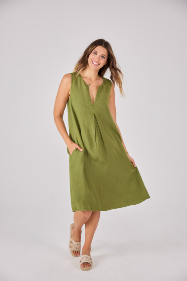 Lieblingsstück Ärmelloses Leinenkleid mit Falte Blitzverkäufe