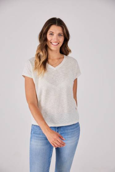 Lieblingsstück Gestreiftes T-Shirt mit V-Ausschnitt Neueste Mode