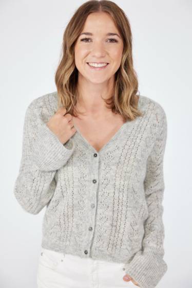 Lieblingsstück Jacke mit ausgestelltem Ärmel und Herzchen-Strick Neueste Stile