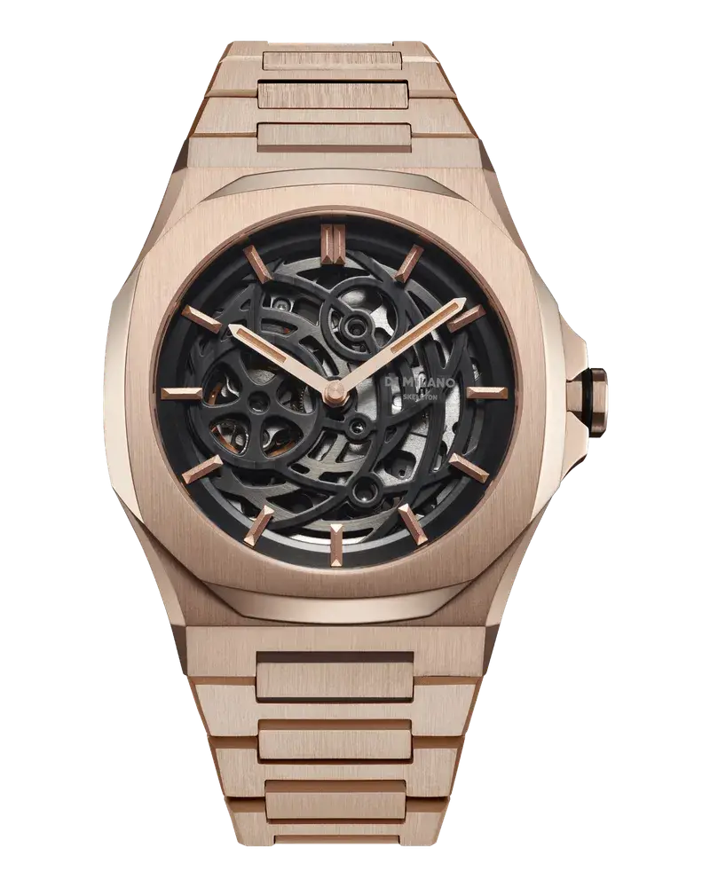 D1 Milano Watch Skeleton Bracelet 41.5 Mm Rose Gold Black Begrenzt auf 3 Tage