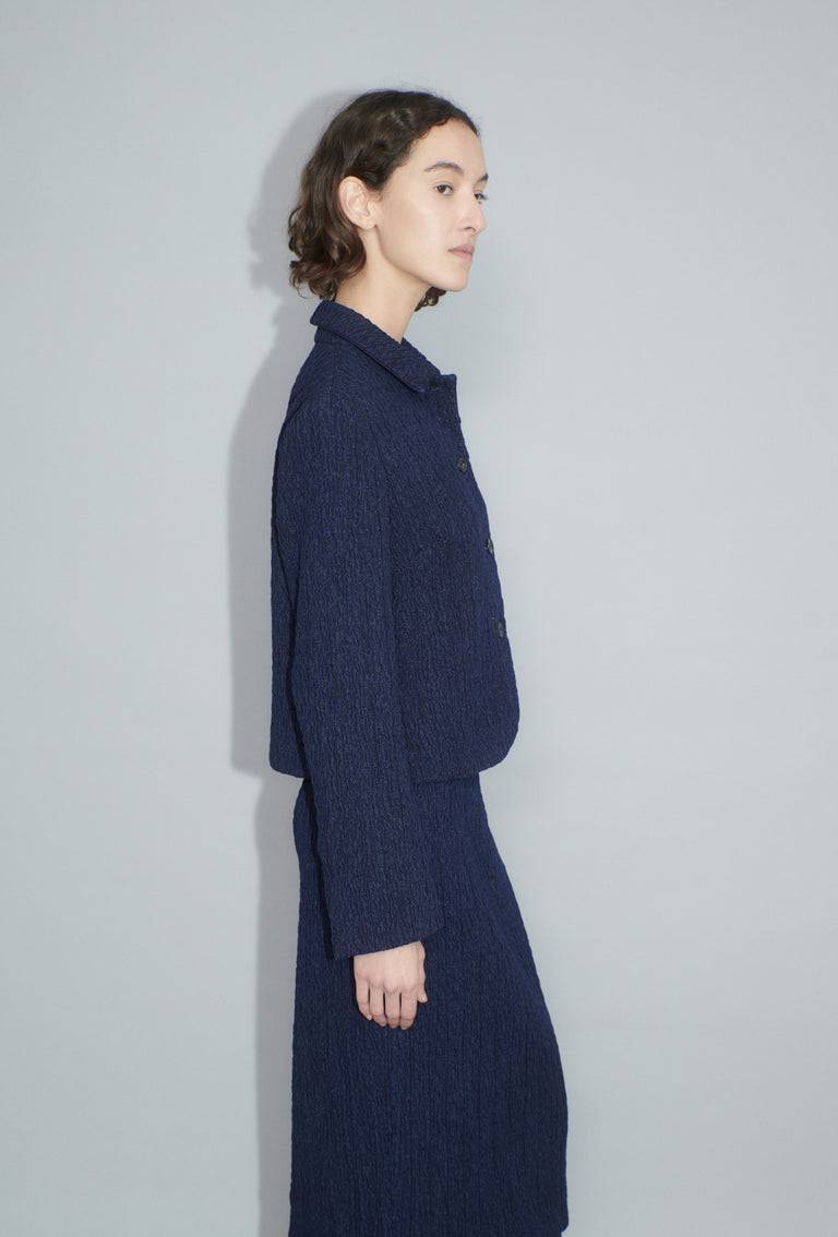 Odeeh Stretch Cloqué Jacke, Indigo Räumungsverkauf