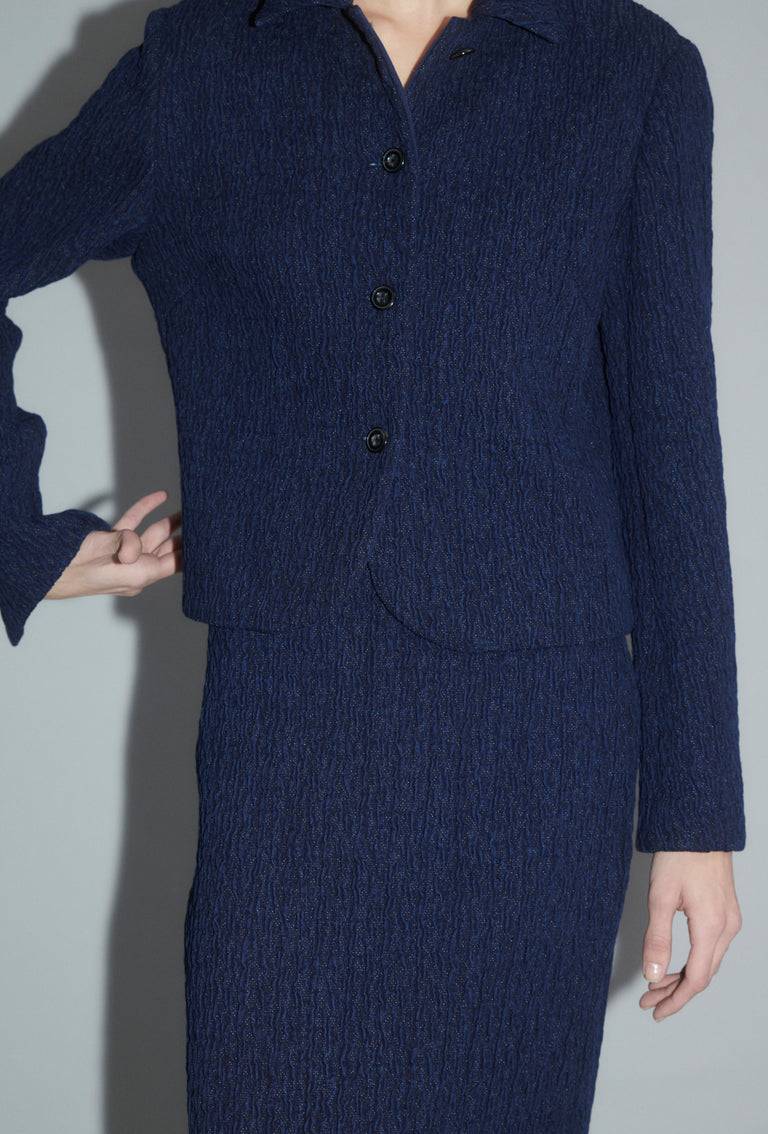 Odeeh Stretch Cloqué Jacke, Indigo Räumungsverkauf