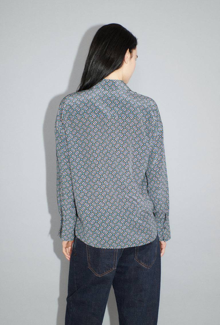 Odeeh Morphid Grid on Crepe de Chine Bluse, Lake Green Kostenloser Versand