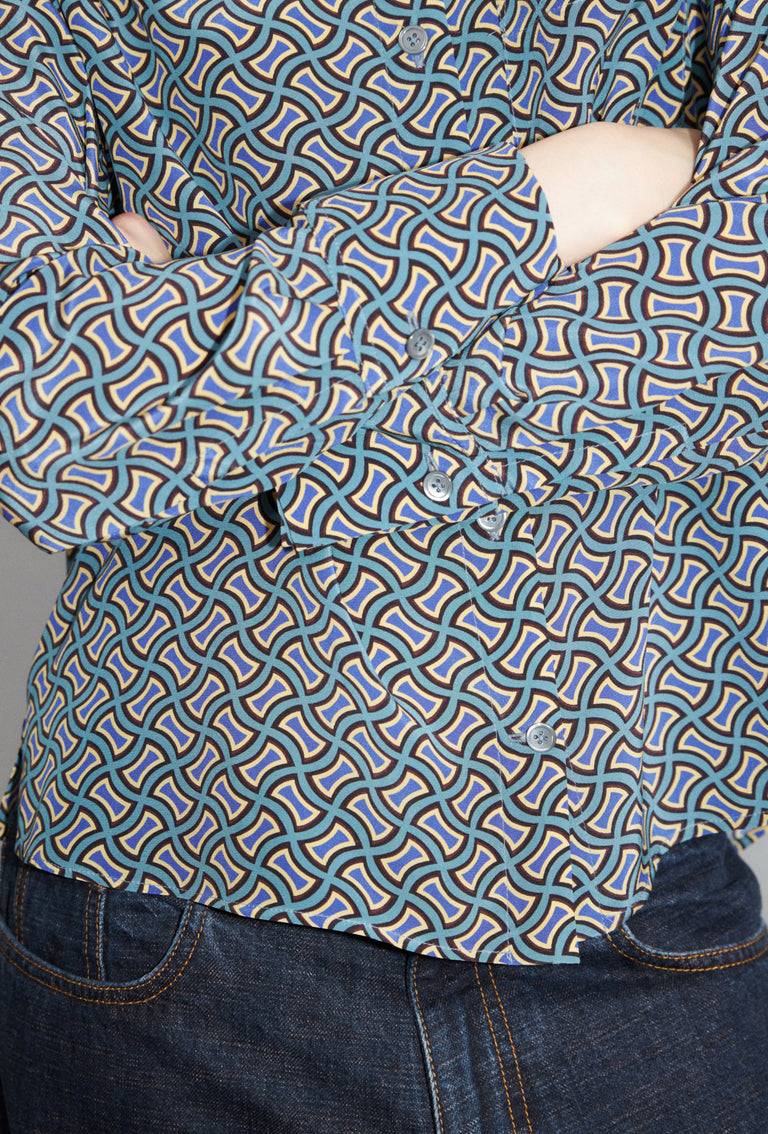 Odeeh Morphid Grid on Crepe de Chine Bluse, Lake Green Kostenloser Versand