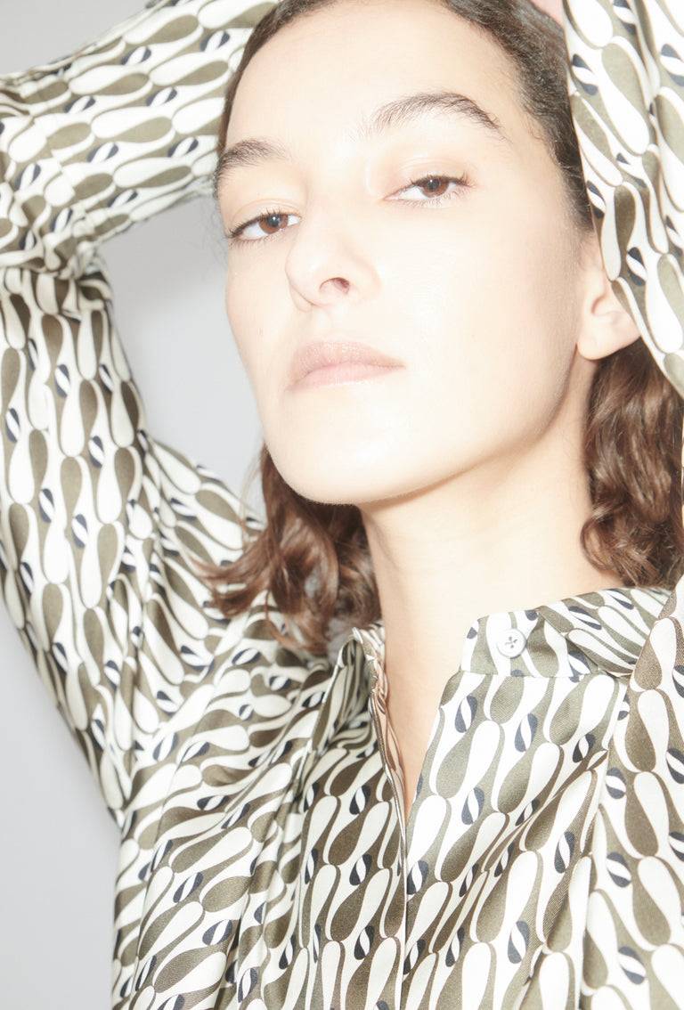 Odeeh Abstract Penguins Bluse, Brown Olive Saisonschlussverkauf