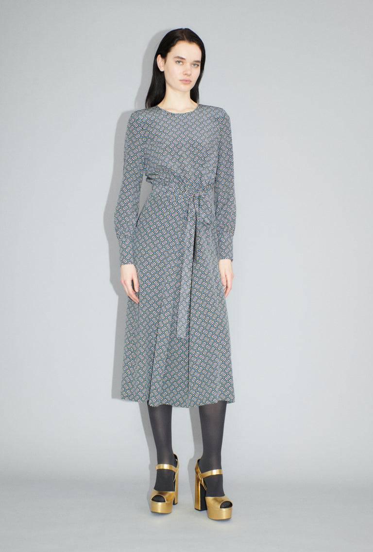 Odeeh Morphid Grid on Crepe de Chine Kleid, Lake Green Bis zu 60% Rabatt