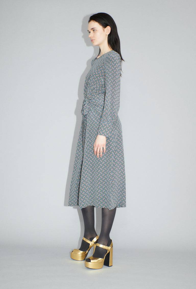 Odeeh Morphid Grid on Crepe de Chine Kleid, Lake Green Bis zu 60% Rabatt
