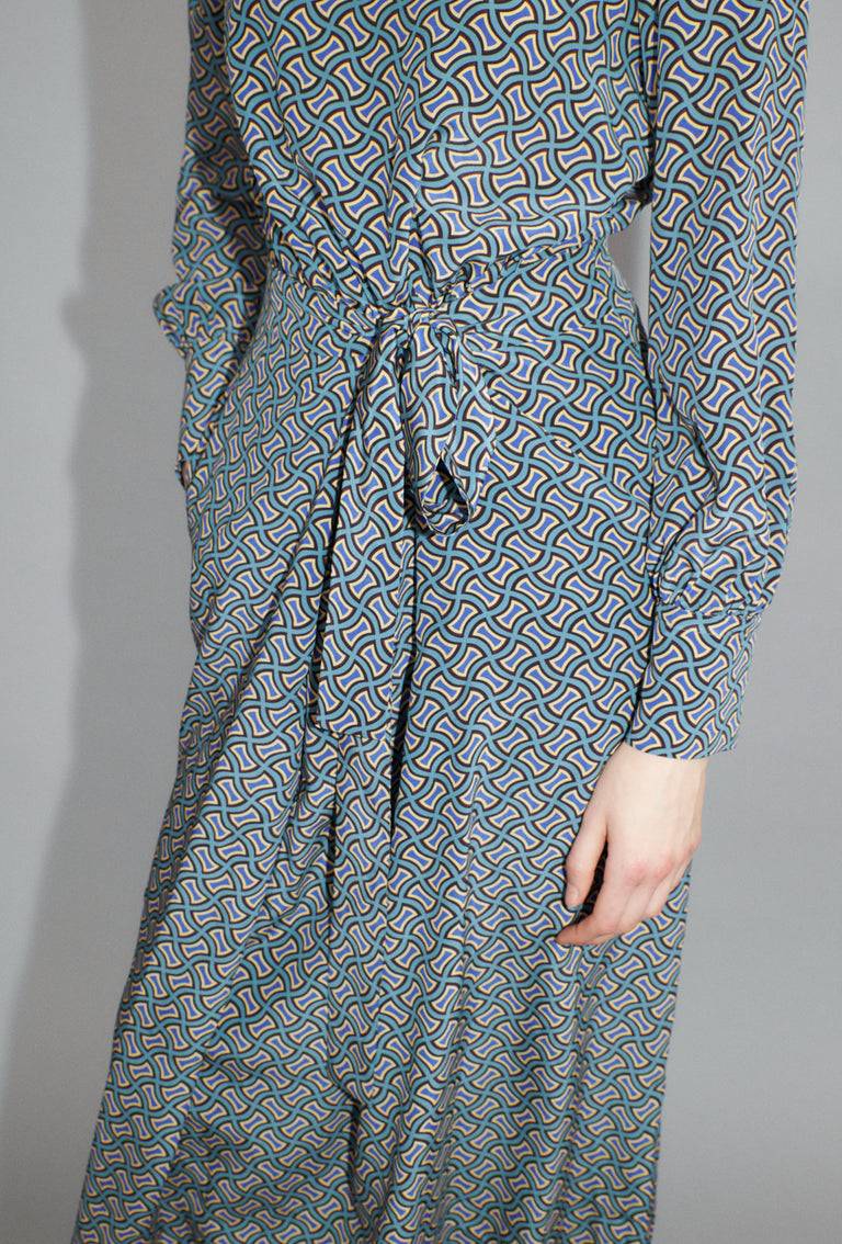 Odeeh Morphid Grid on Crepe de Chine Kleid, Lake Green Bis zu 60% Rabatt