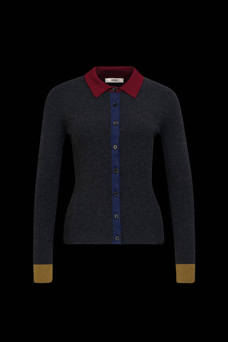 Odeeh Stretch Merino Cardigan, Charcoal Sonderangebot