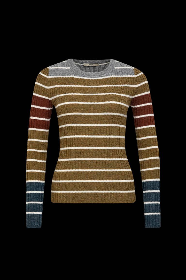 Odeeh Placed Stripe Pullover, Greengold Rabatt
