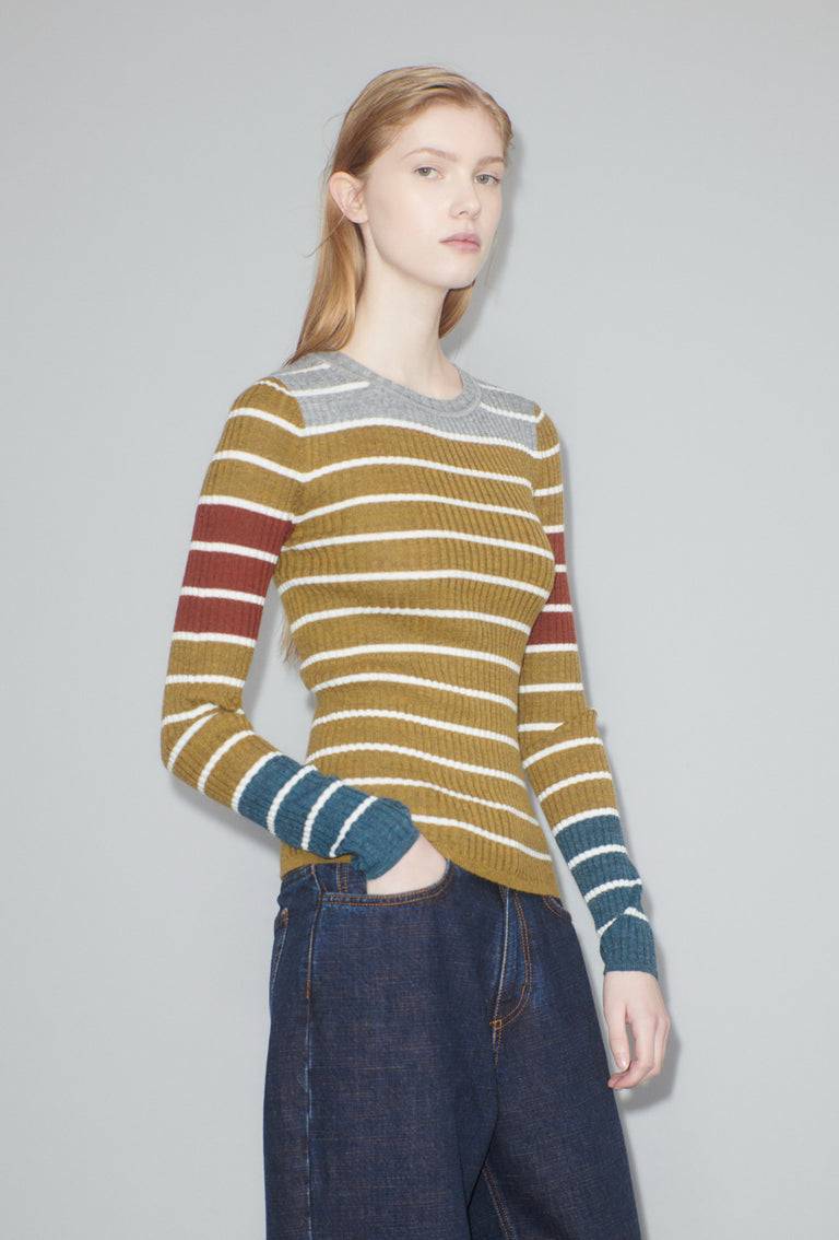 Odeeh Placed Stripe Pullover, Greengold Rabatt