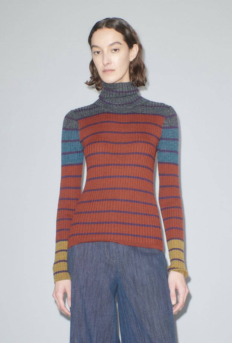 Odeeh Placed Stripe Pullover, Dark Copper Versandkostenfrei