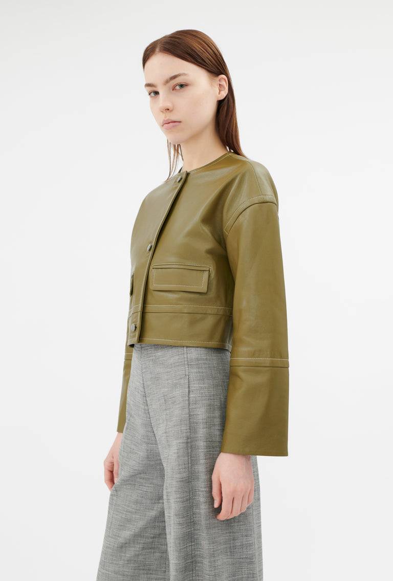 Odeeh Lamb Nappa Wet Look Jacke, Goldolive Super Sparpreis