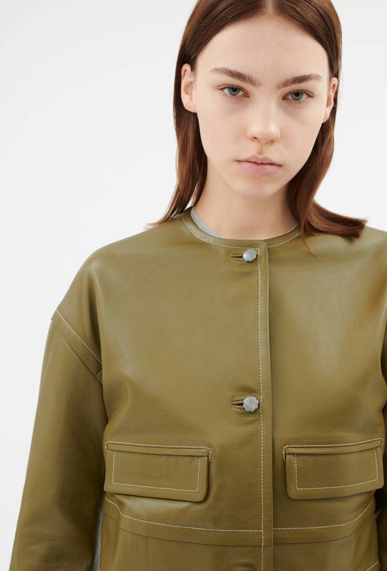 Odeeh Lamb Nappa Wet Look Jacke, Goldolive Super Sparpreis