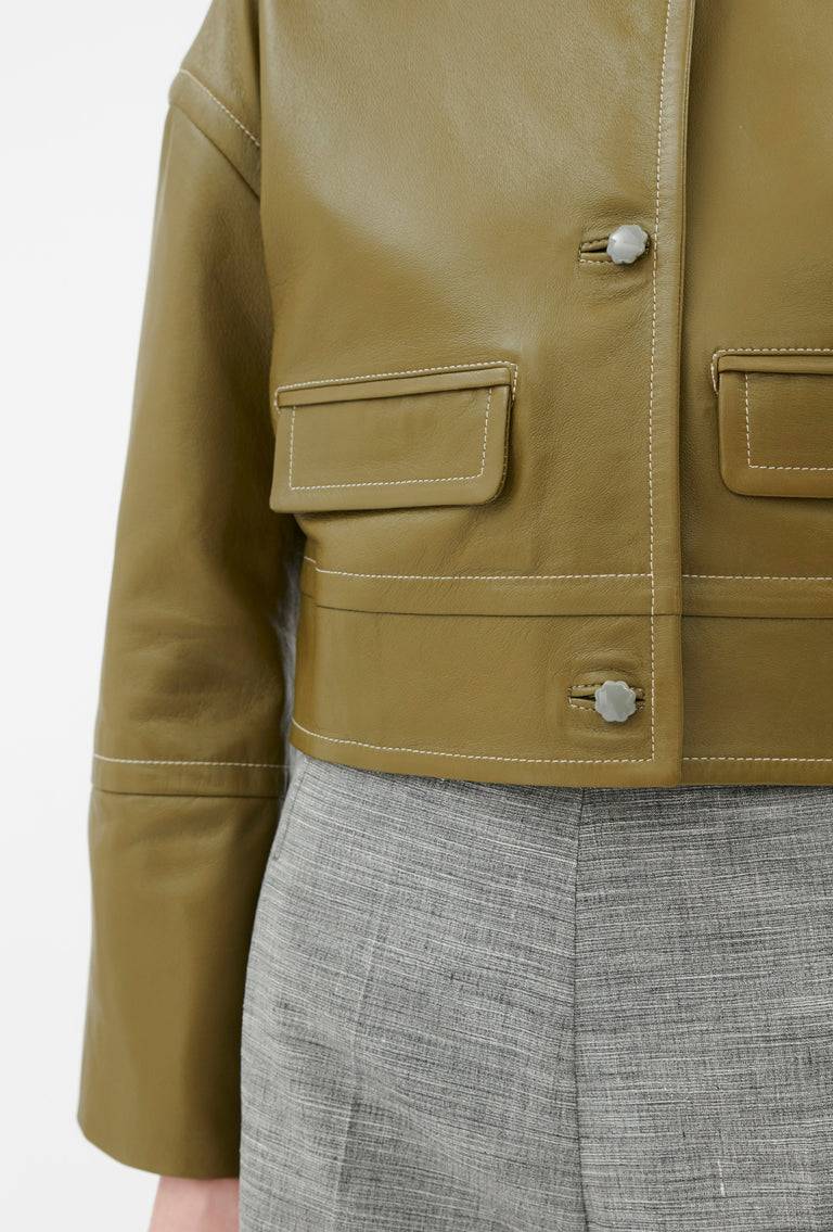 Odeeh Lamb Nappa Wet Look Jacke, Goldolive Super Sparpreis