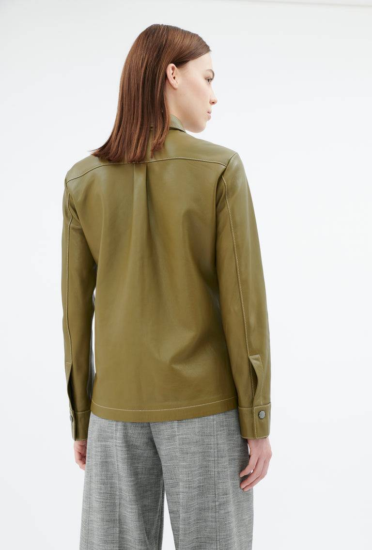 Odeeh Lamb Nappa Wet Look Bluse, Goldolive Kostenlose Rückgabe