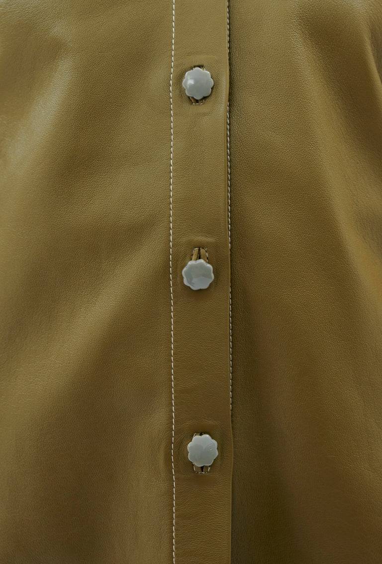 Odeeh Lamb Nappa Wet Look Bluse, Goldolive Kostenlose Rückgabe