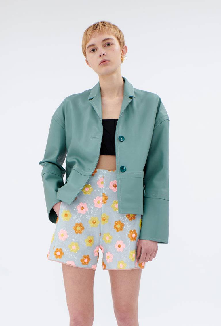 Odeeh Lamb Nappa Wet Look Jacke, Lake Green Neueste Stile