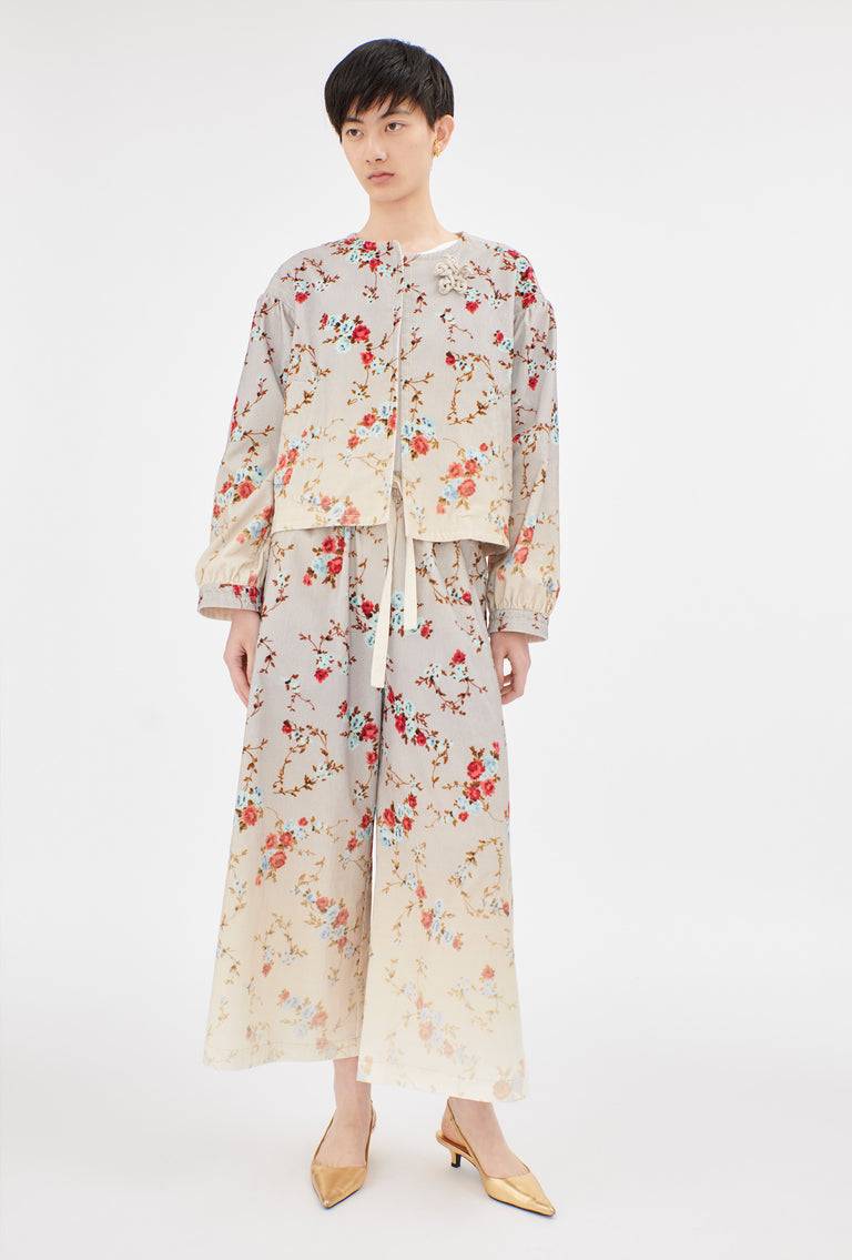 Odeeh "Mini Bouquets / Stamped Corduroy Degradé Jacke, Acqua Letzter Tag