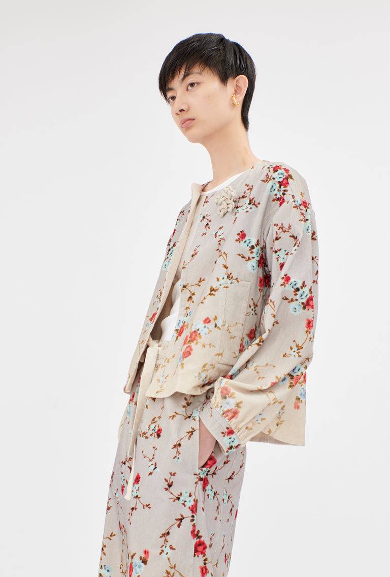 Odeeh "Mini Bouquets / Stamped Corduroy Degradé Jacke, Acqua Letzter Tag