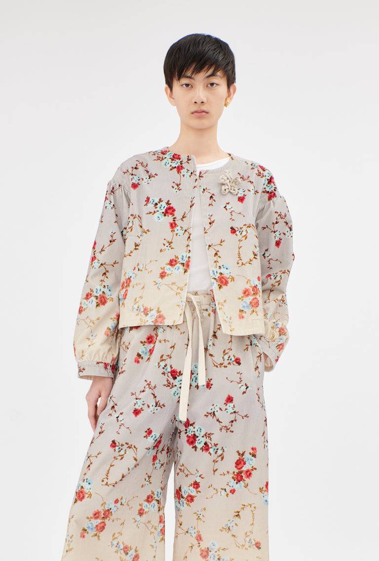 Odeeh "Mini Bouquets / Stamped Corduroy Degradé Jacke, Acqua Letzter Tag