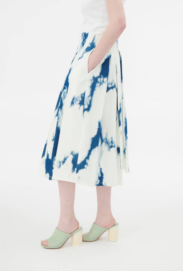 Odeeh Tie Dye Denim "Made in Italy" Rock, Blue White Sonderangebot der Fabrik