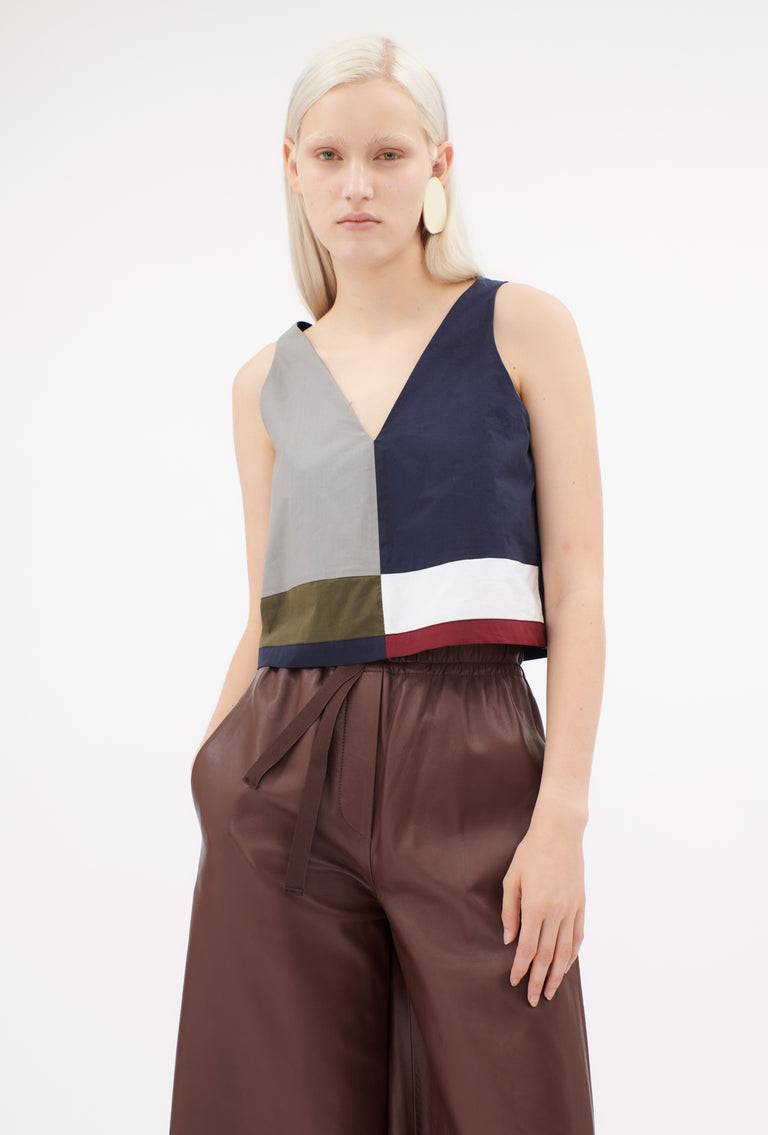 Odeeh Cotton Popeline Top, Navy