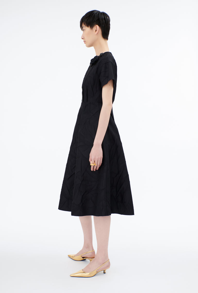 Odeeh Crinkled Duchesse Kleid, Jet Black Im Verkauf