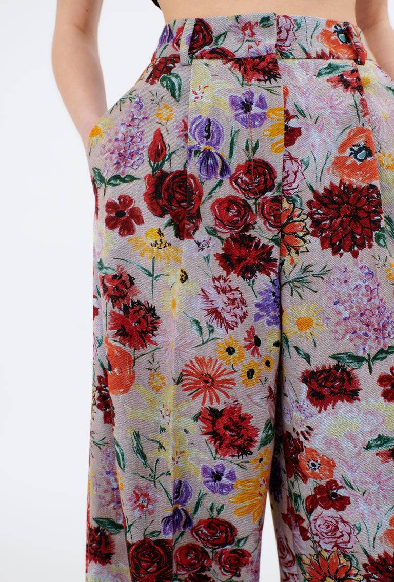 Odeeh Impressionist Flowers Cotton Denim Hose, Foggy Blue Outlet