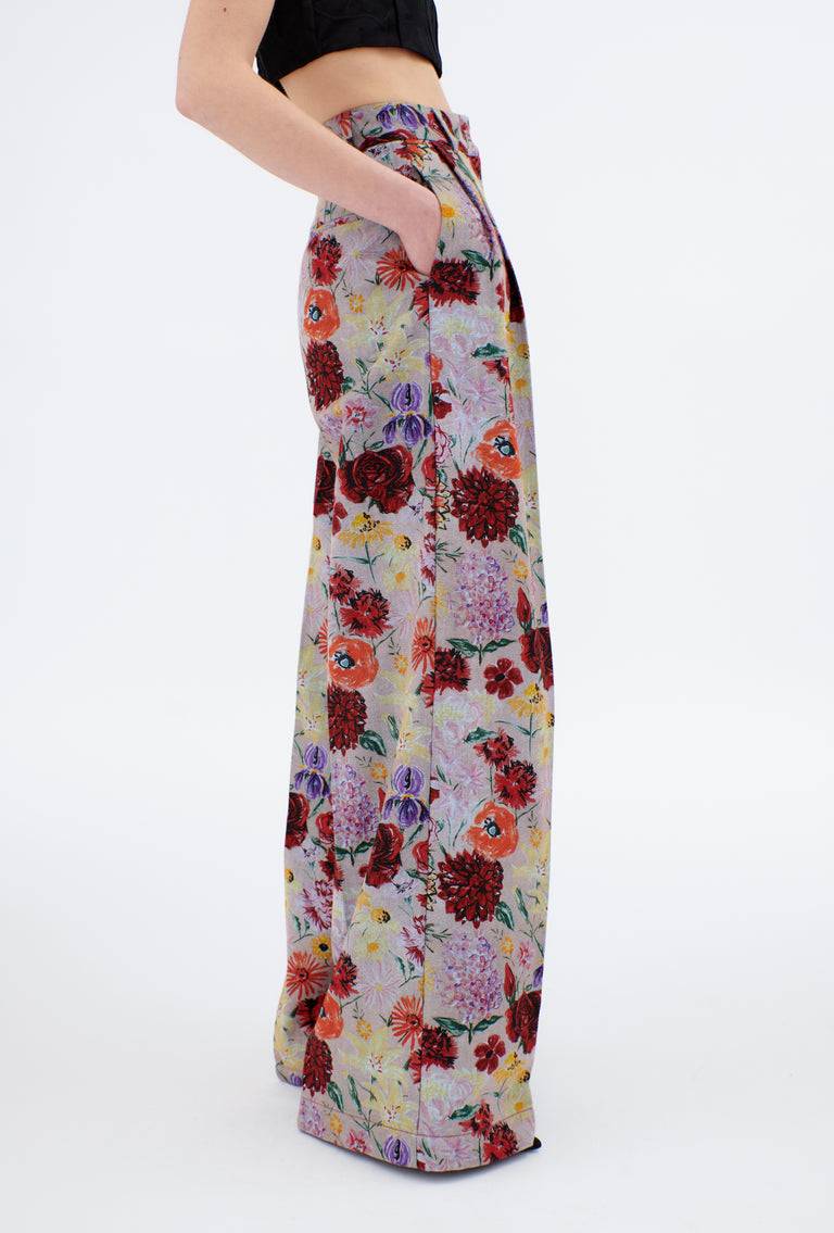 Odeeh Impressionist Flowers Cotton Denim Hose, Foggy Blue Outlet