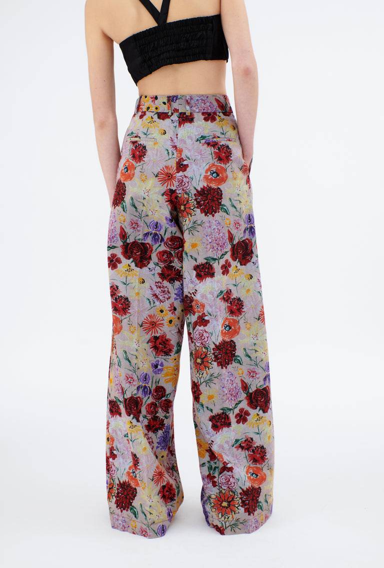 Odeeh Impressionist Flowers Cotton Denim Hose, Foggy Blue Outlet