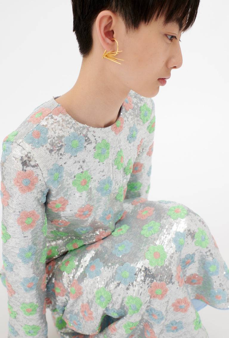 Odeeh Sequins Daisies Kleid, Silver Fabrikverkauf