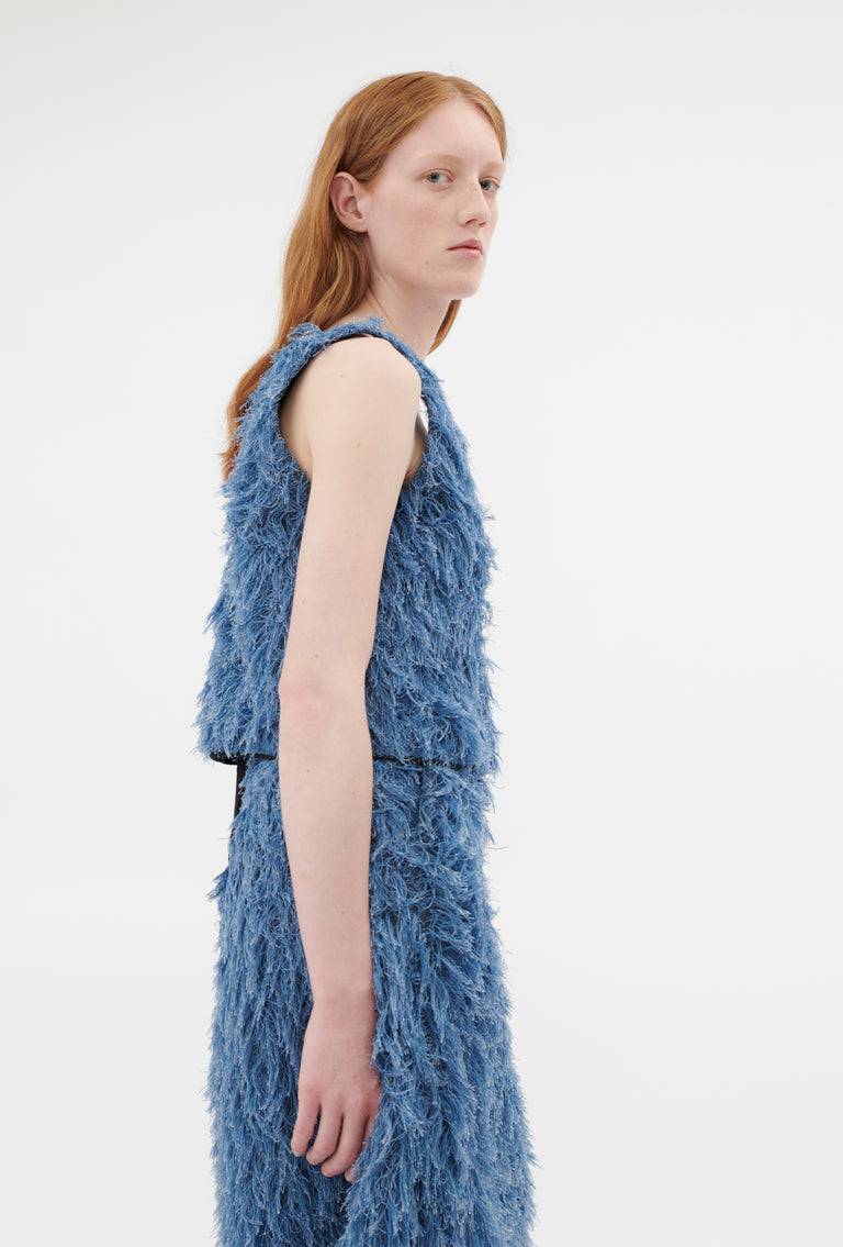 Odeeh Delavé Fringes Top, Light Indigo Meist gekauft