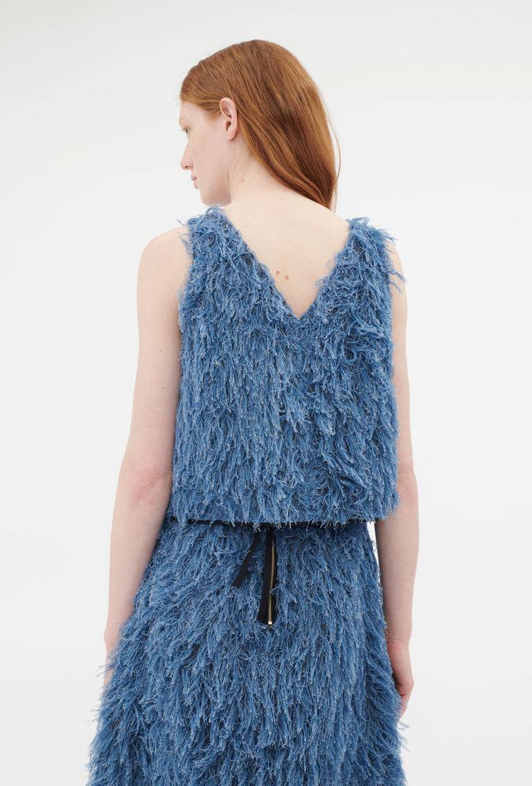Odeeh Delavé Fringes Top, Light Indigo Meist gekauft