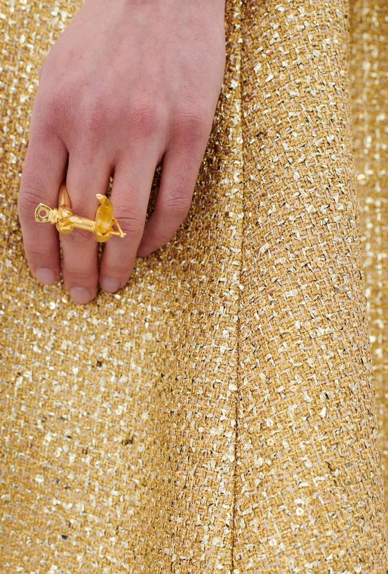 Odeeh Gold Brocade Kleid, Gold Großer Ausverkauf